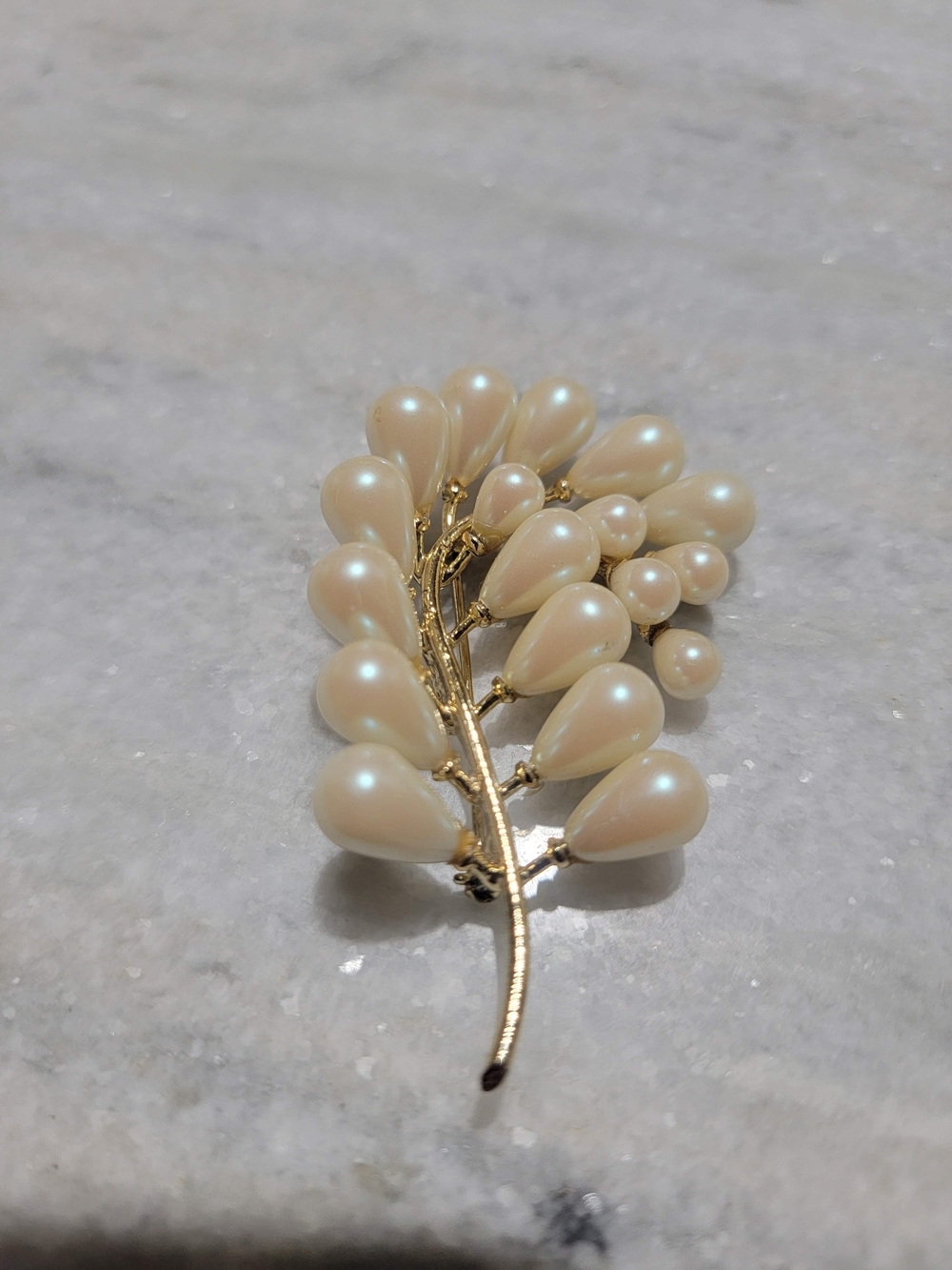 Gold and Cream Pearl Teardrop Branch Brooch - Women's Jewelry